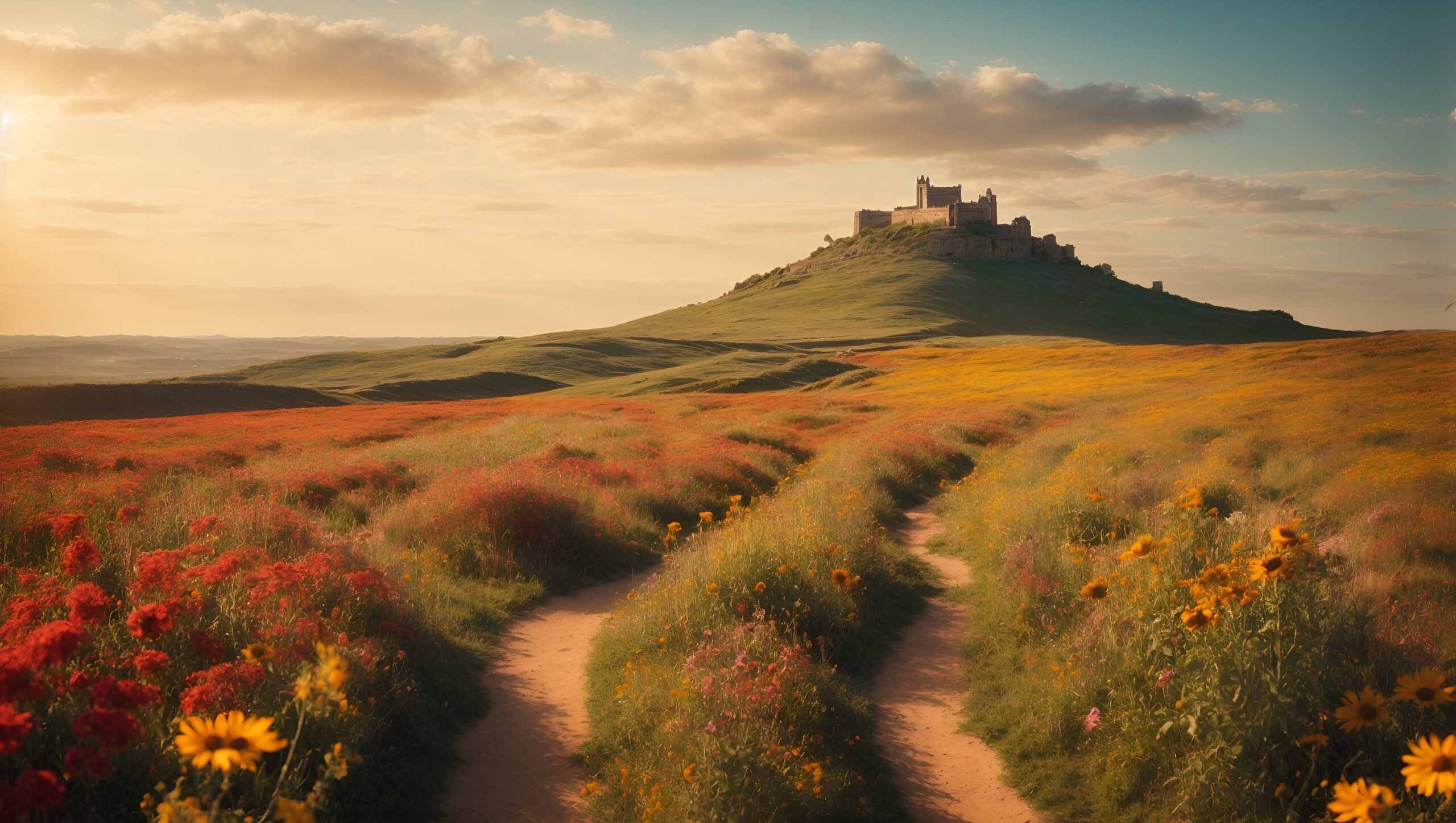 A sundappled path that lead to a distant horizon