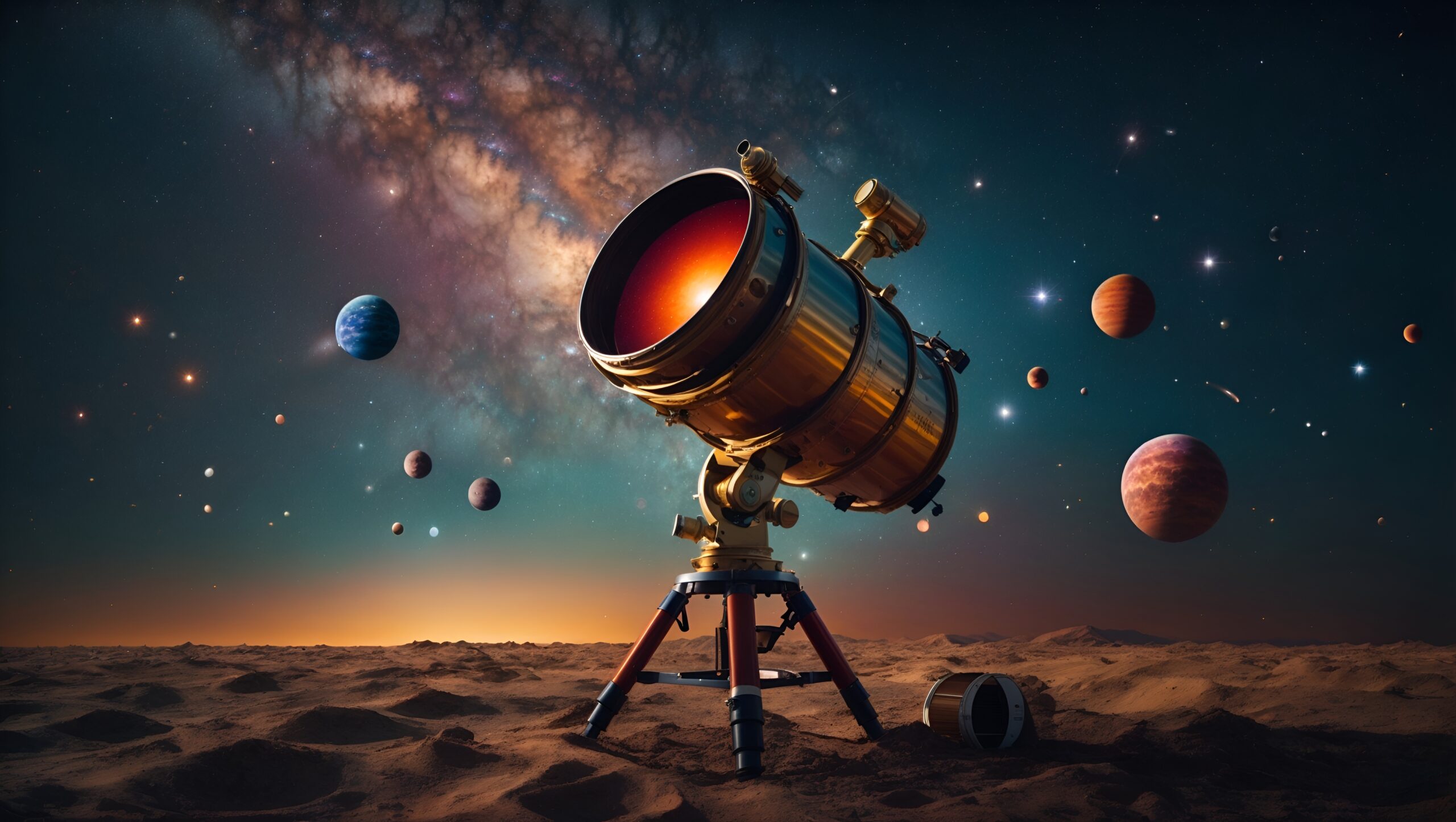 An image of a telescope pointed towards a starry sky